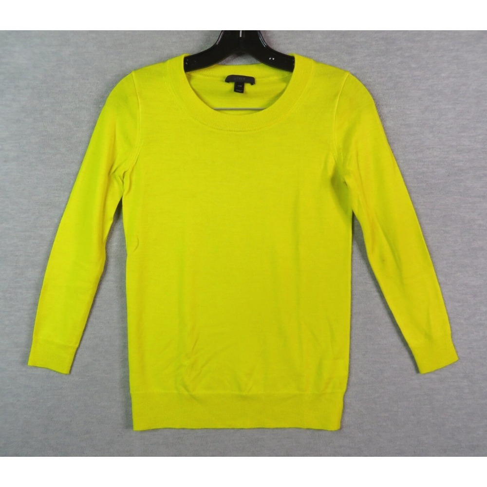 J Crew Womens Sweater 2XS Yellow 100% Merino Wool Knit Pullover Preppy Coastal